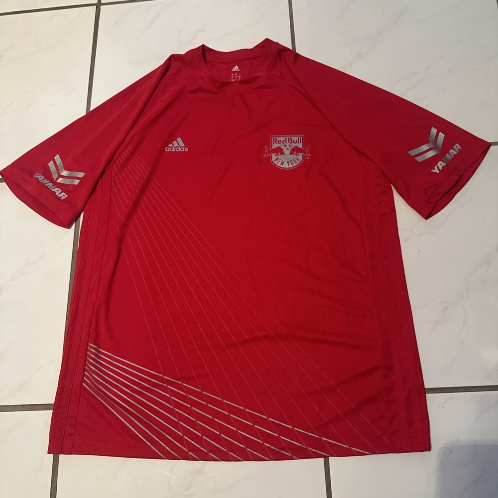 Adidas New York Red Bull Yanmar Soccer Jersey Shirt 22.5x29.5 L Reflective